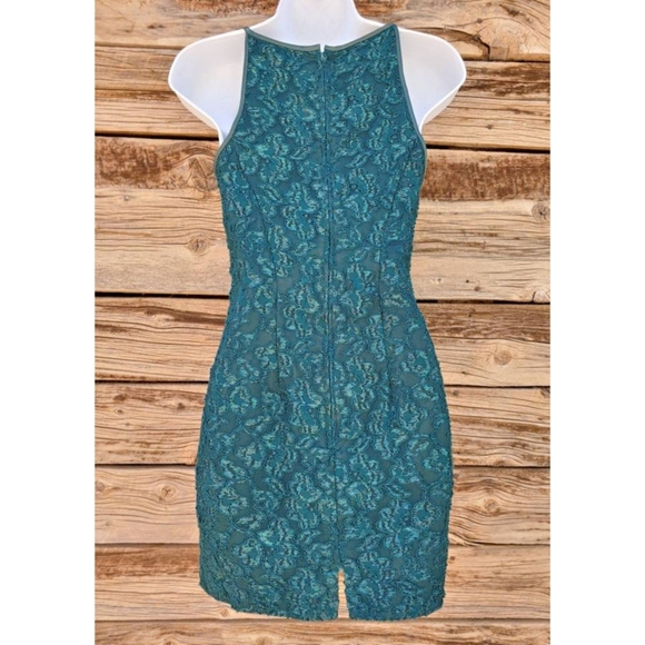 Metallic Green Lace Minidress by Jessica McClintock Gunne Sax - Size 3/4 - Picture 3 of 7